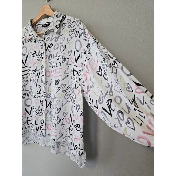 Red Sky 1X Love & Hearts Graphic Button Front Blouse Oversized Vibes Romantic - Picture 2 of 7